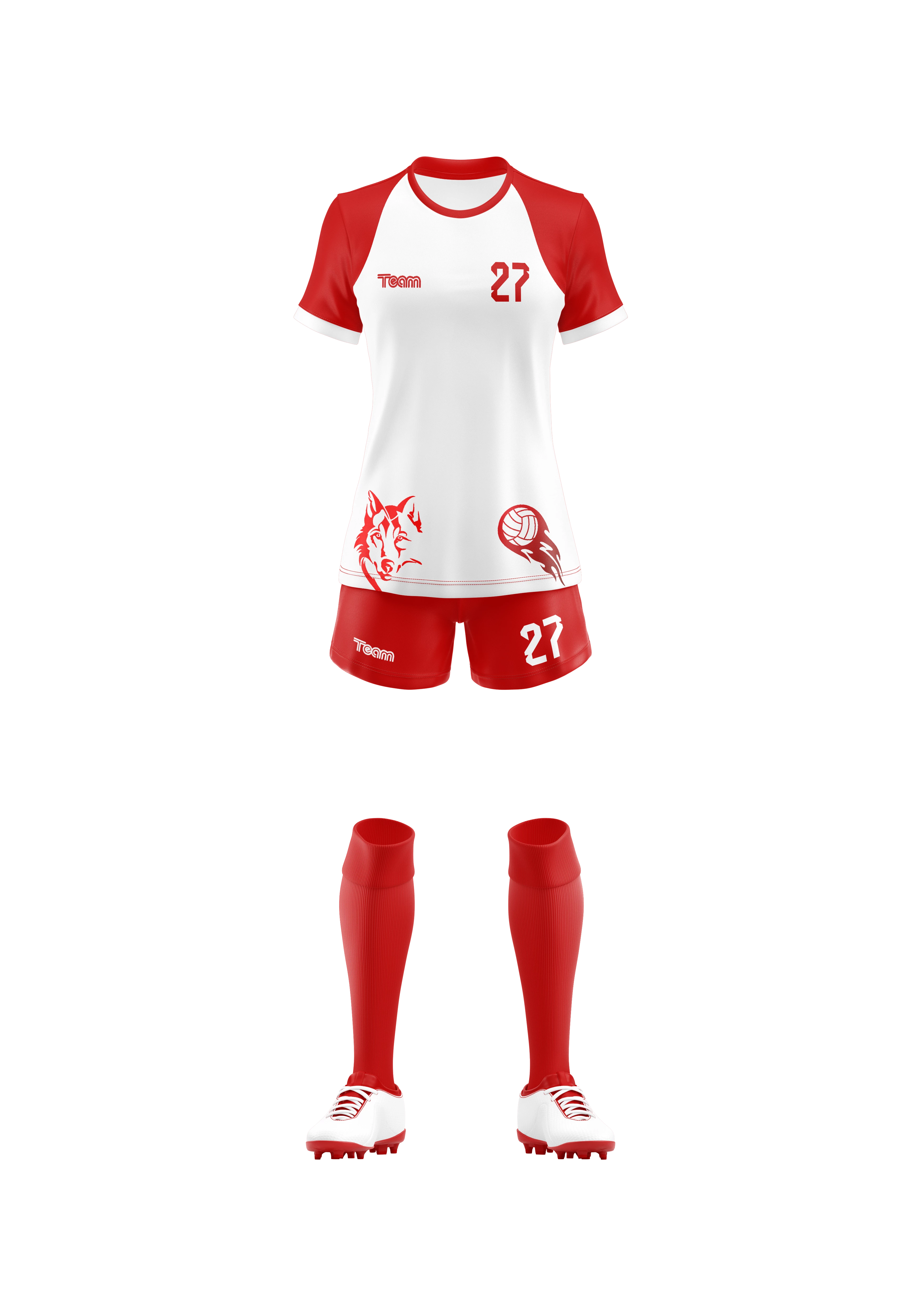 Kit handbal 3D alb-rosu fata
